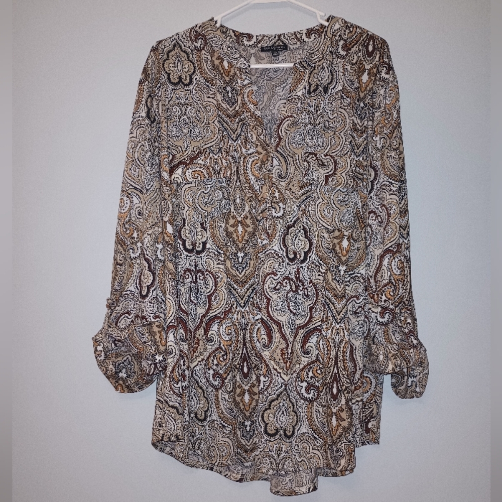 Ava & Grace Paisley Blouse in‎ Brown and Cream 3X